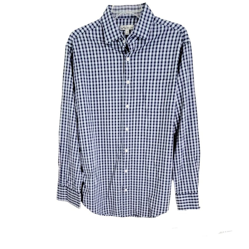 Peter Millar Mens Blue Plaid Button‎ Up Long Sleeve Shirt Collared Size Medium